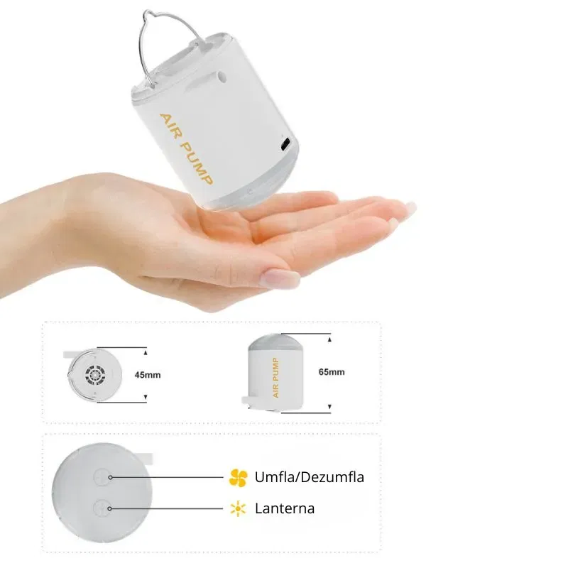 Pompa de aer portabila cu lanterna si baterie reincarcabila – ideala pentru saltele, camping si excursii [13]