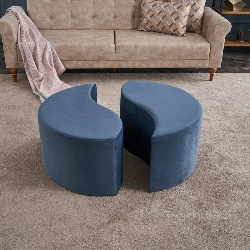 Puf Alis, albastru, forma rotunda, catifea fina, elegant si practic [2]