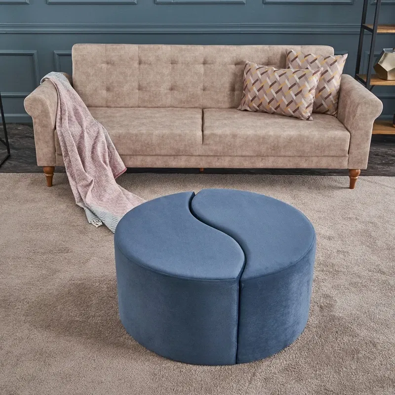 Puf Alis, albastru, forma rotunda, catifea fina, elegant si practic [1]