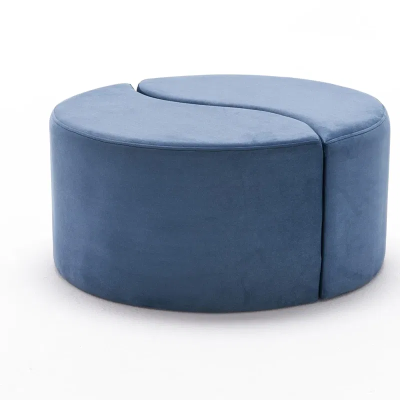 Puf Alis, albastru, forma rotunda, catifea fina, elegant si practic [5]