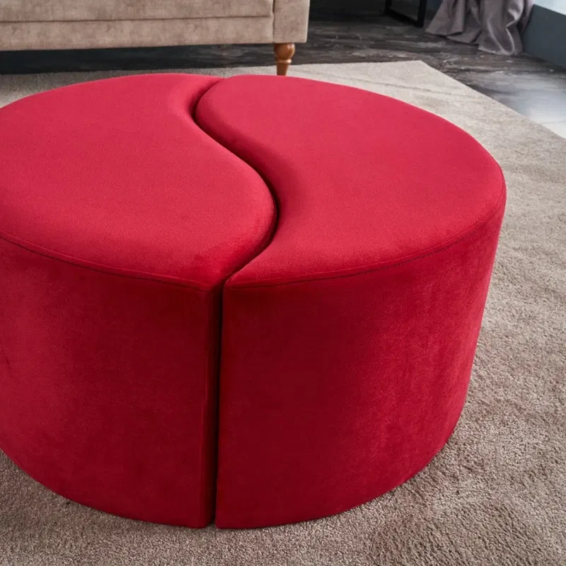 Puf Alis, rosu, catifea premium, confortabil si elegant [5]