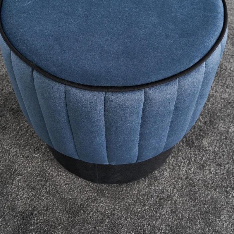 Puf Rose, albastru, catifea, baza din lemn, confortabil si elegant [4]