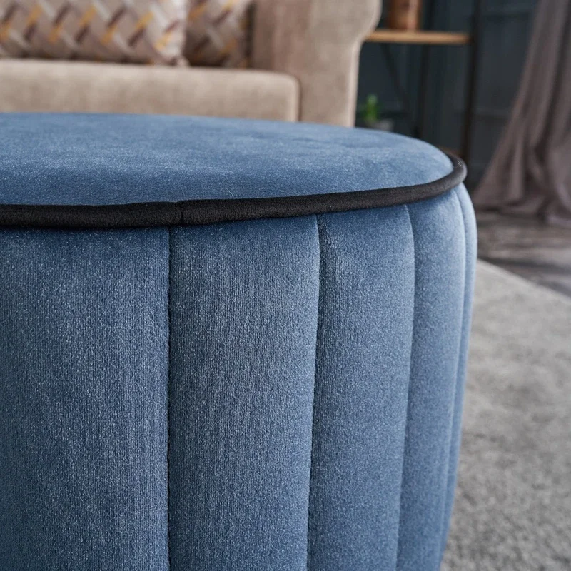 Puf Rose, albastru, catifea, baza din lemn, confortabil si elegant [3]