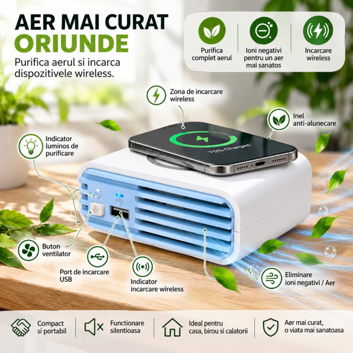 Purificator de aer wireless 3 in 1 Albastru [7]