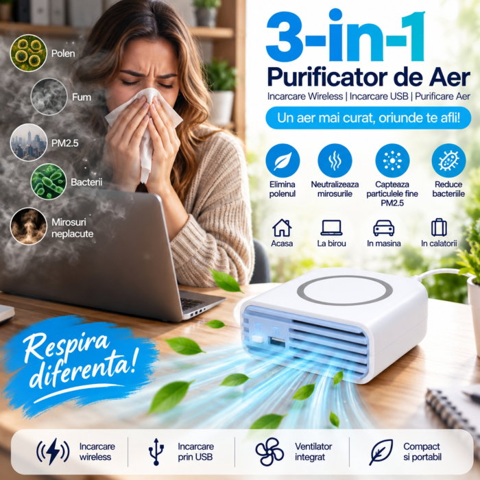 Purificator de aer wireless 3 in 1 Albastru [5]