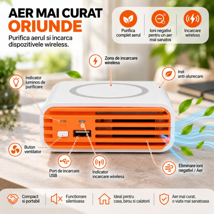 Purificator de aer wireless 3 in 1 Portocaliu [9]