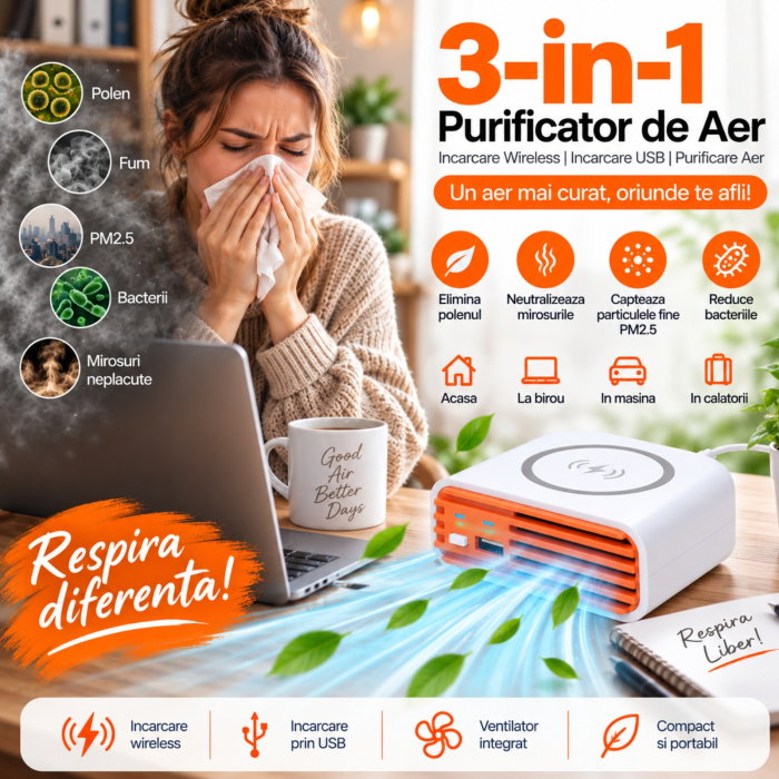 Purificator de aer wireless 3 in 1 Portocaliu [7]