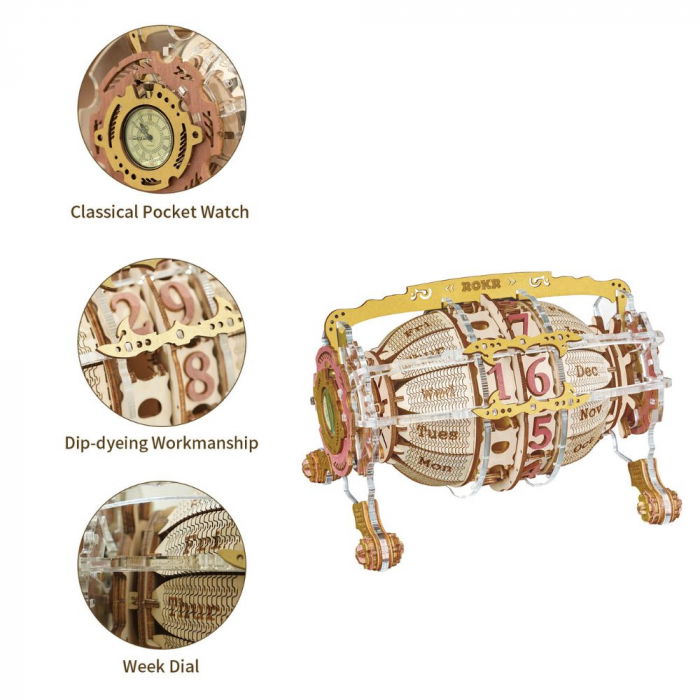 Puzzle 3 Ceas Calendar Masina Timpului, Mecanic, Robotime [6]