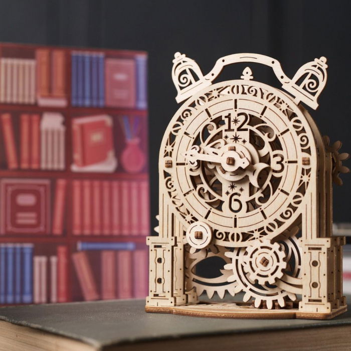 Puzzle 3D Ceas cu alarma Vintage din lemn, Ugears [2]