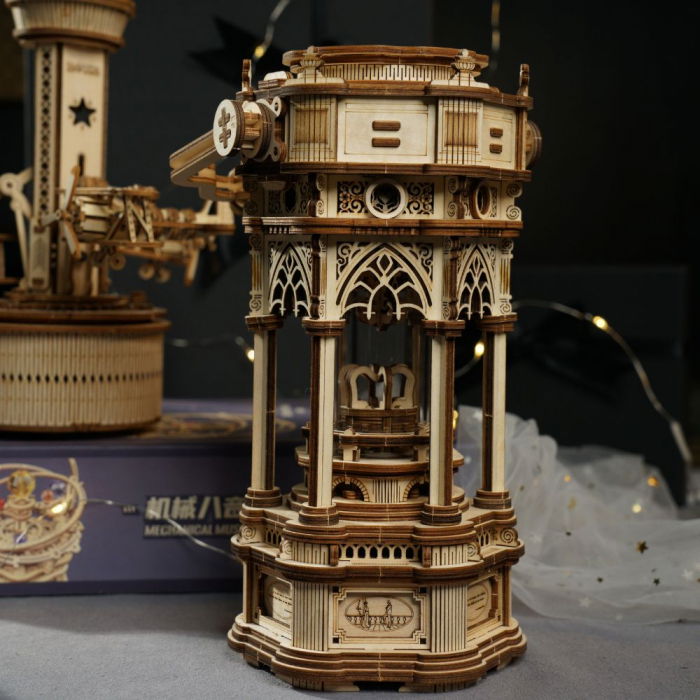 Puzzle 3D Cutie Muzicala, Lantera din Era Victoriana, Lemn, Robotime [2]