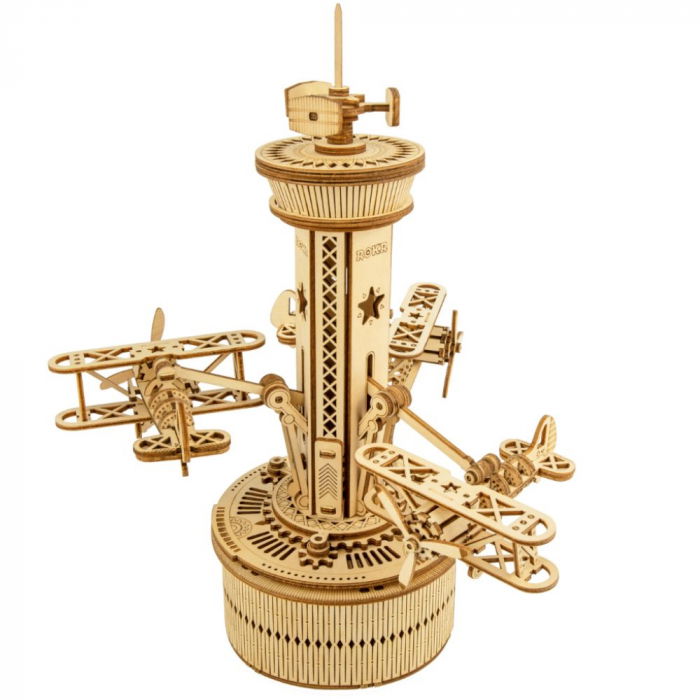 Puzzle 3D Cutiuta Muzicala, Turn de control aerian, Lemn, Robotime [7]