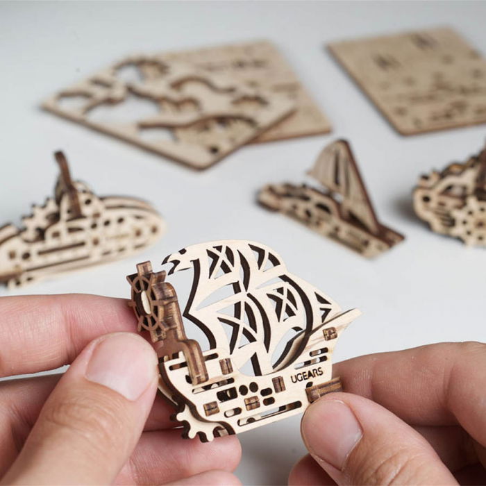Puzzle 3D Fidget Nave Maritime din Lemn Ugears [1]