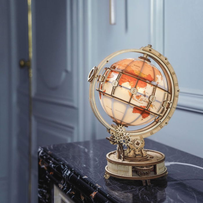 Puzzle 3D Glob Pamantesc Iluminat, Lemn, Robotime [1]