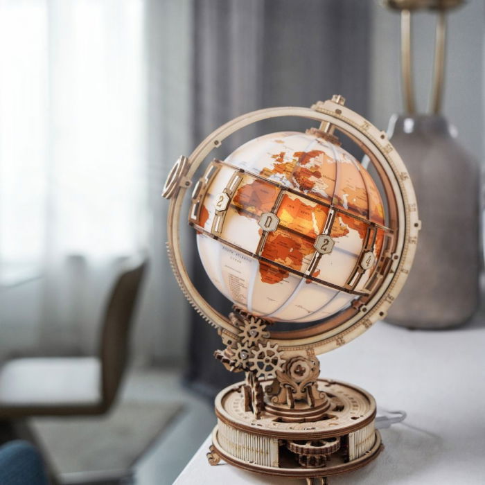 Puzzle 3D Glob Pamantesc Iluminat, Lemn, Robotime [4]