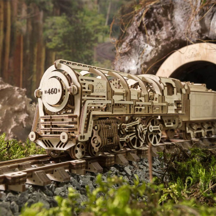 Puzzle 3D Locomotiva cu Aburi si Vagon din Lemn Ugears [1]