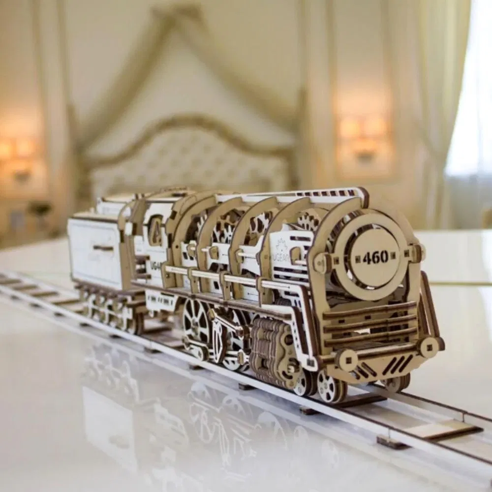 Puzzle 3D Locomotiva cu Aburi si Vagon din Lemn Ugears [3]