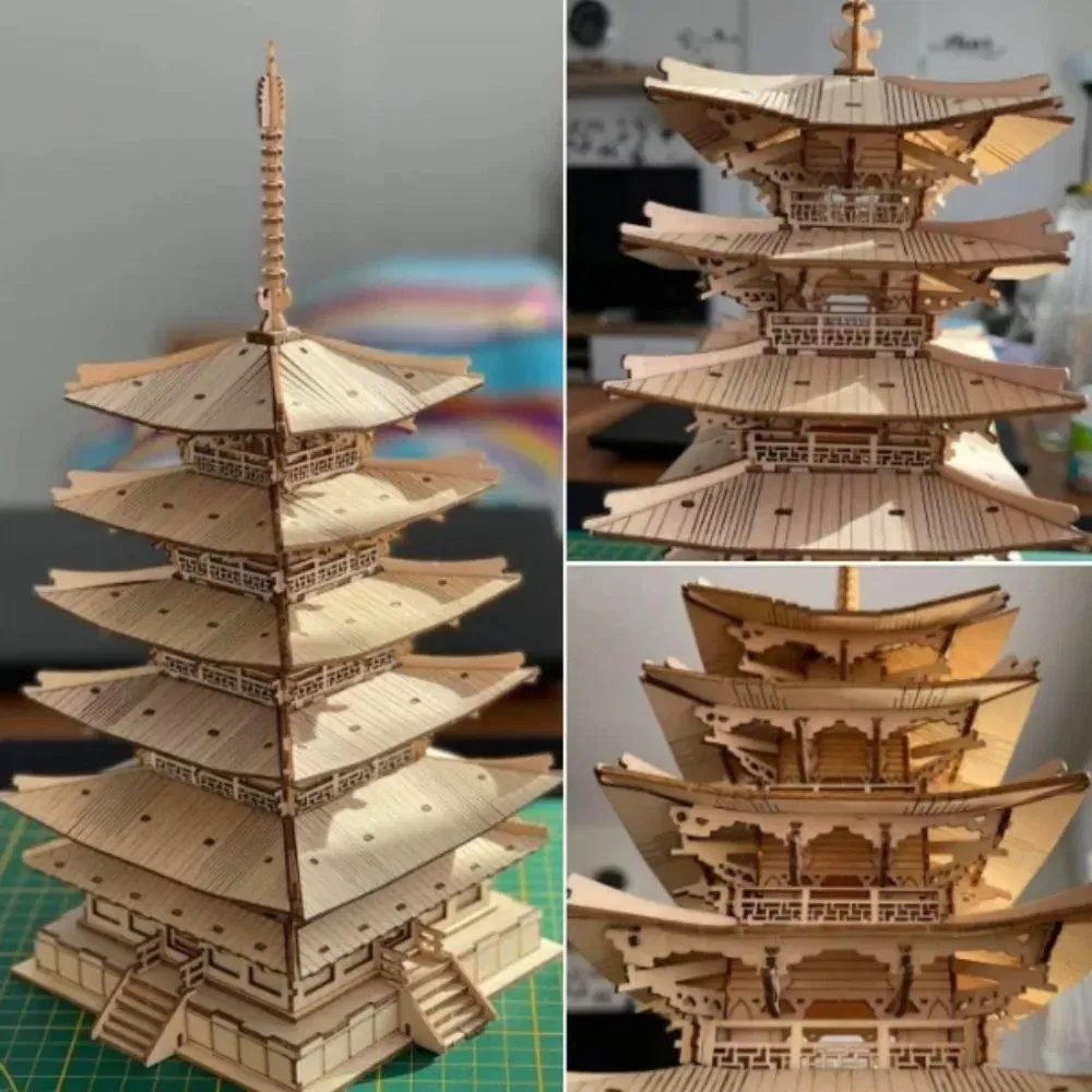 Puzzle 3D, Pagoda asiatica, din lemn, Robotime [5]