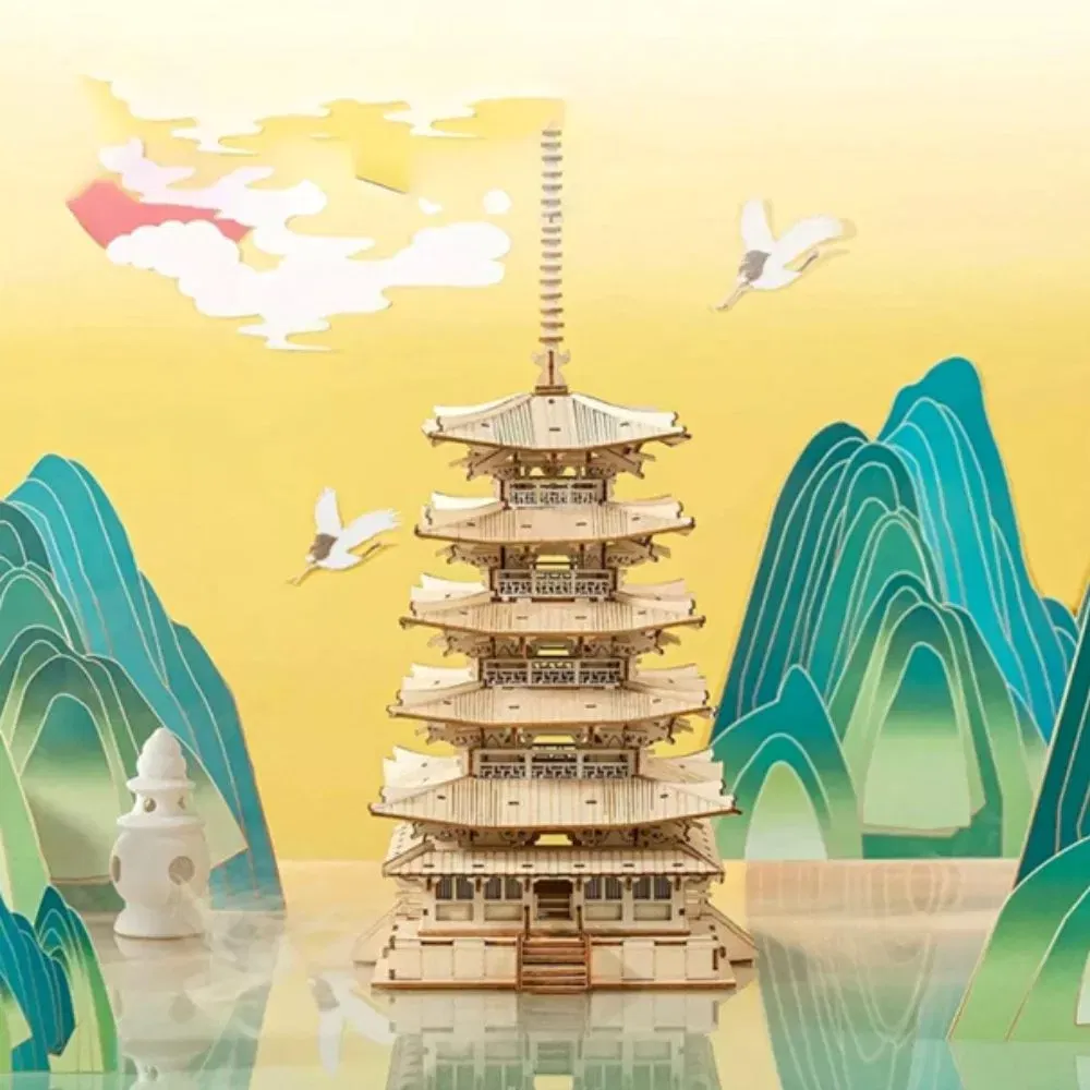 Puzzle 3D, Pagoda asiatica, din lemn, Robotime [3]