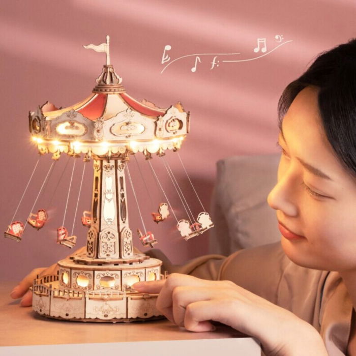 Puzzle 3D, Roata din parcul de distractii, Carusel din lemn, Robotime [2]