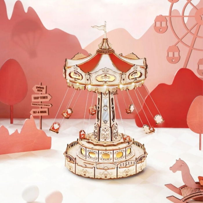 Puzzle 3D, Roata din parcul de distractii, Carusel din lemn, Robotime [1]