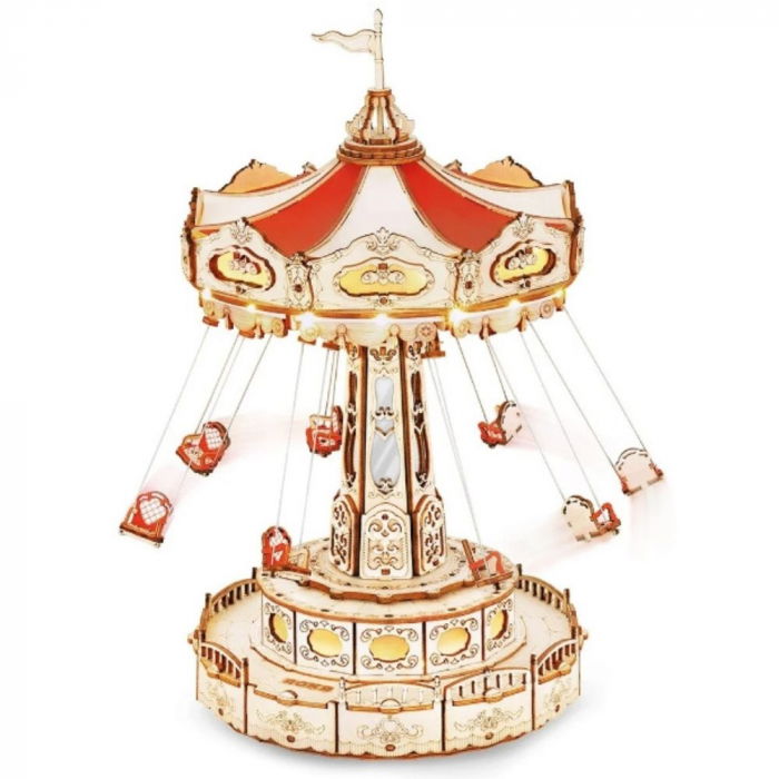 Puzzle 3D, Roata din parcul de distractii, Carusel din lemn, Robotime [7]