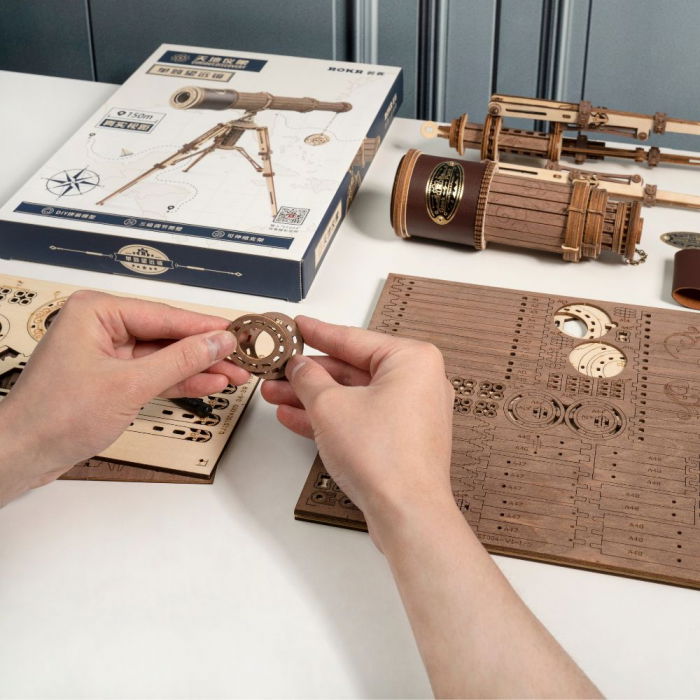 Puzzle 3D Telescop Monocular, Lemn, Robotime [6]