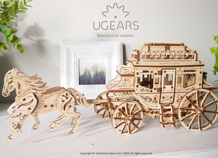 Puzzle 3D Trasura cu cai din lemn Ugears [8]