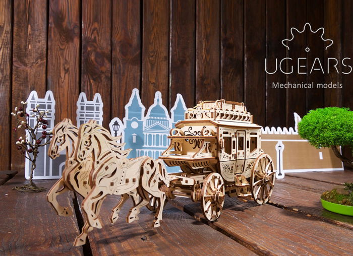 Puzzle 3D Trasura cu cai din lemn Ugears [4]