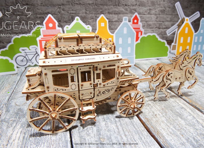 Puzzle 3D Trasura cu cai din lemn Ugears [6]