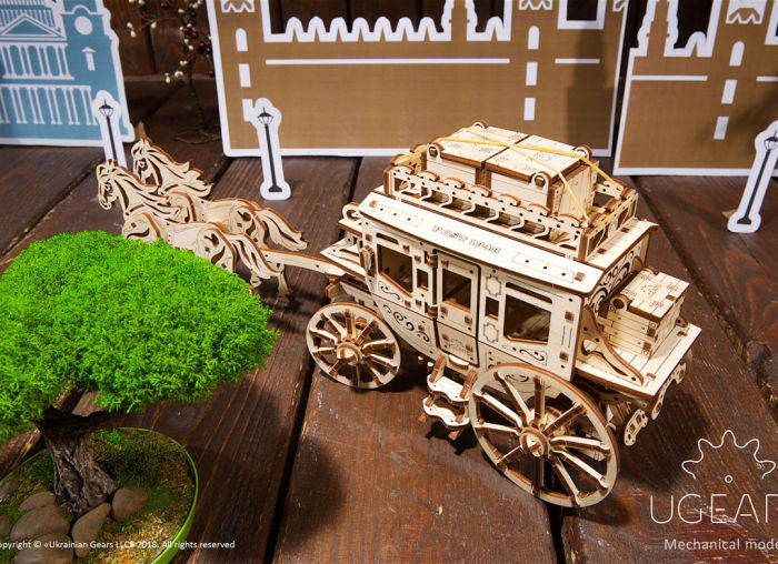 Puzzle 3D Trasura cu cai din lemn Ugears [3]