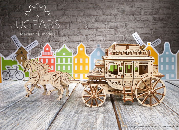 Puzzle 3D Trasura cu cai din lemn Ugears [5]