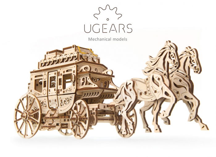 Puzzle 3D Trasura cu cai din lemn Ugears [10]