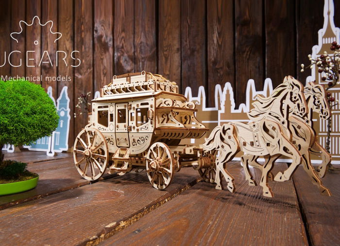 Puzzle 3D Trasura cu cai din lemn Ugears [2]