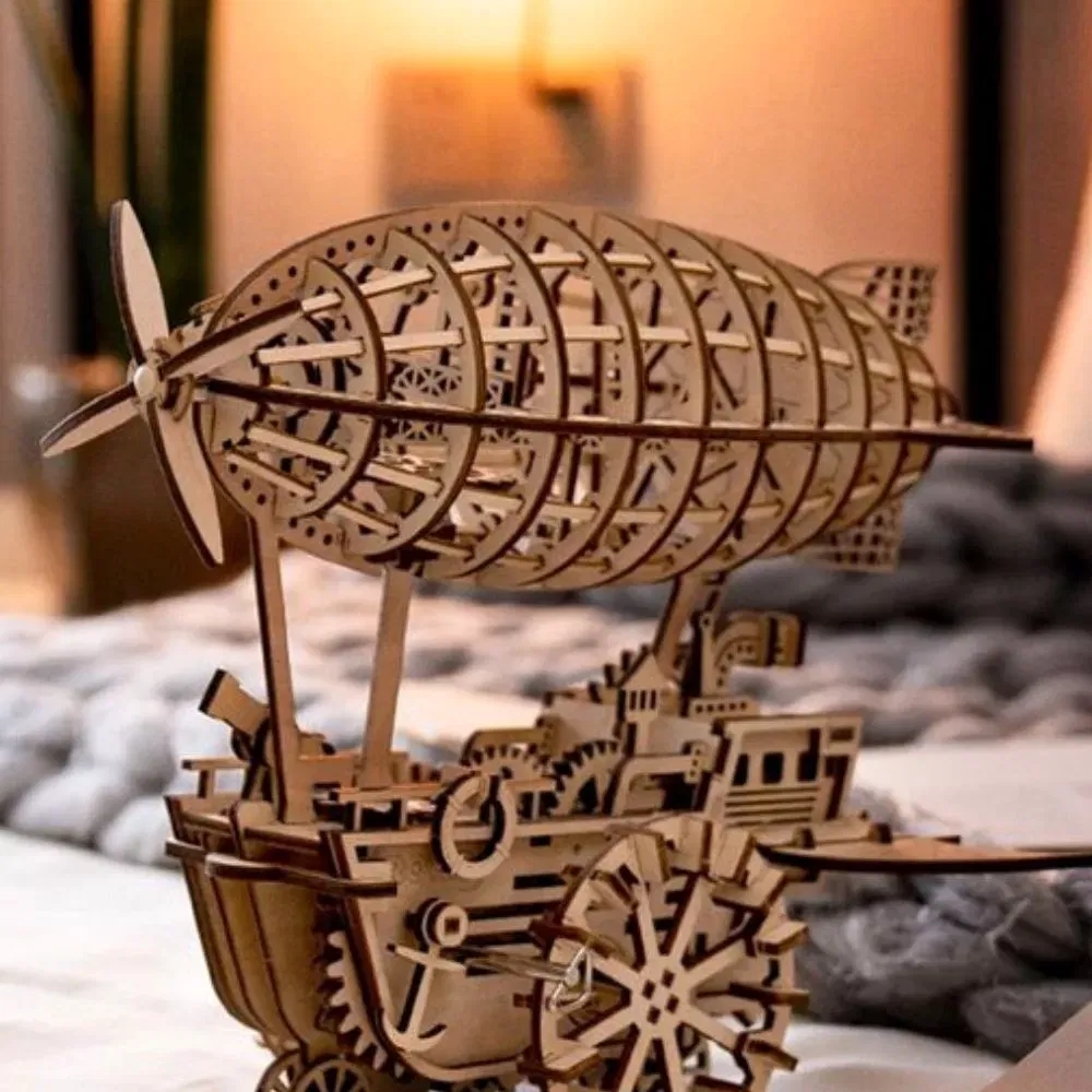 Puzzle 3D, Vehicul mecanic Airship, din lemn, Robotime [4]