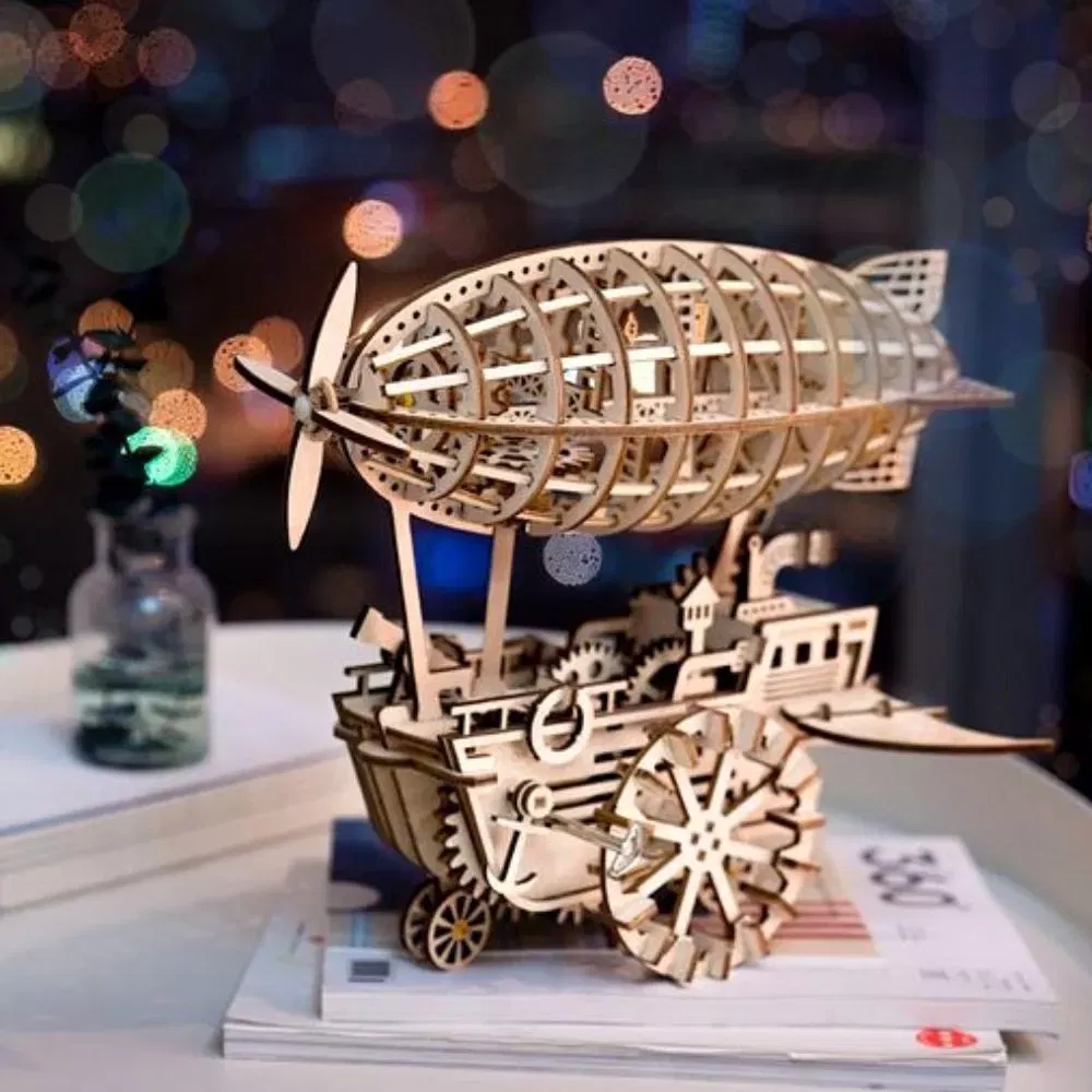 Puzzle 3D, Vehicul mecanic Airship, din lemn, Robotime [1]