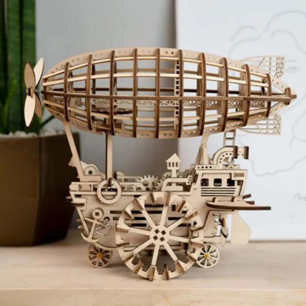 Puzzle 3D, Vehicul mecanic Airship, din lemn, Robotime [7]