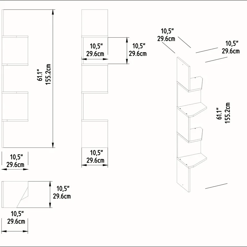Raft de perete alb, 30 x 155 cm, design vertical modern cu rafturi multiple [4]