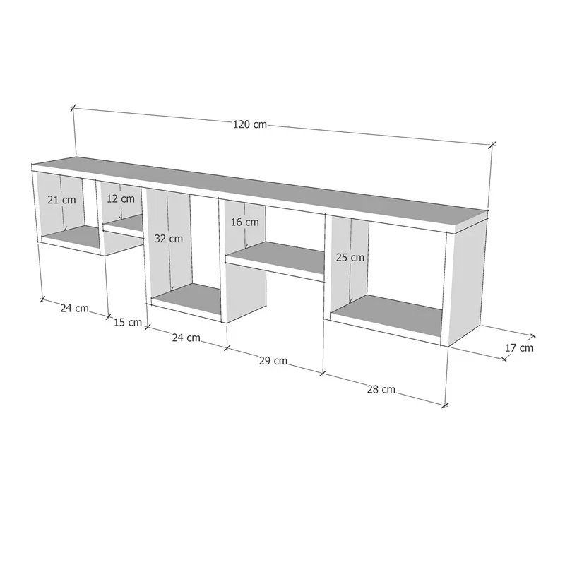Raft de perete antracit, design modern, compartimente multiple, 120 cm [3]
