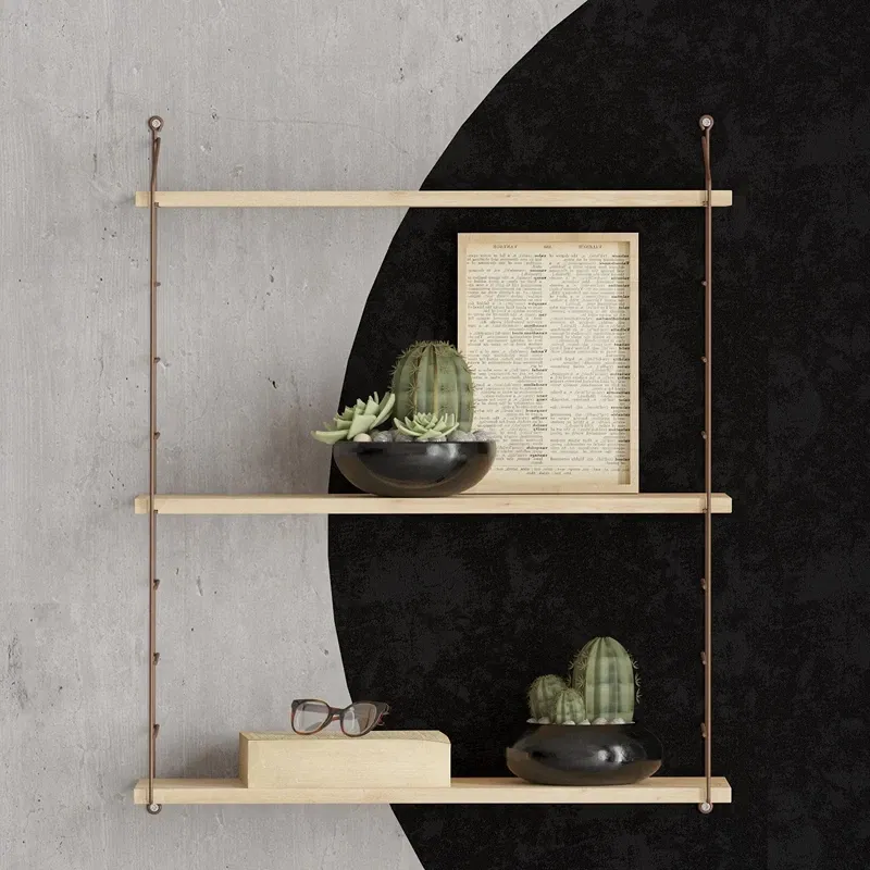 Raft de perete Armoni stejar, etajere metalice, fixare pe perete [1]