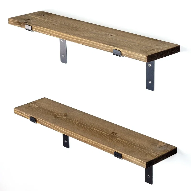 Raft de perete, negru-nuc, 60 cm, suport metalic, stil industrial [7]