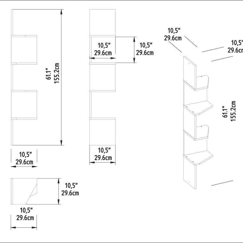 Raft de perete, nuc, 30 x 155 cm, design vertical cu rafturi multiple [5]