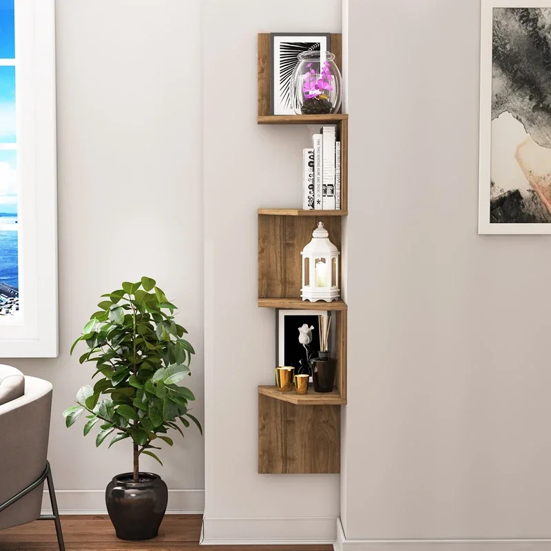 Raft de perete, nuc, 30 x 155 cm, design vertical cu rafturi multiple [2]
