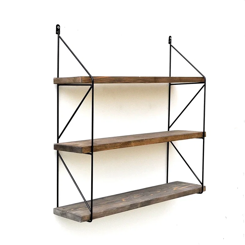 Raft de perete nuc-negru, 60 cm, cadru metalic, stil modern [5]