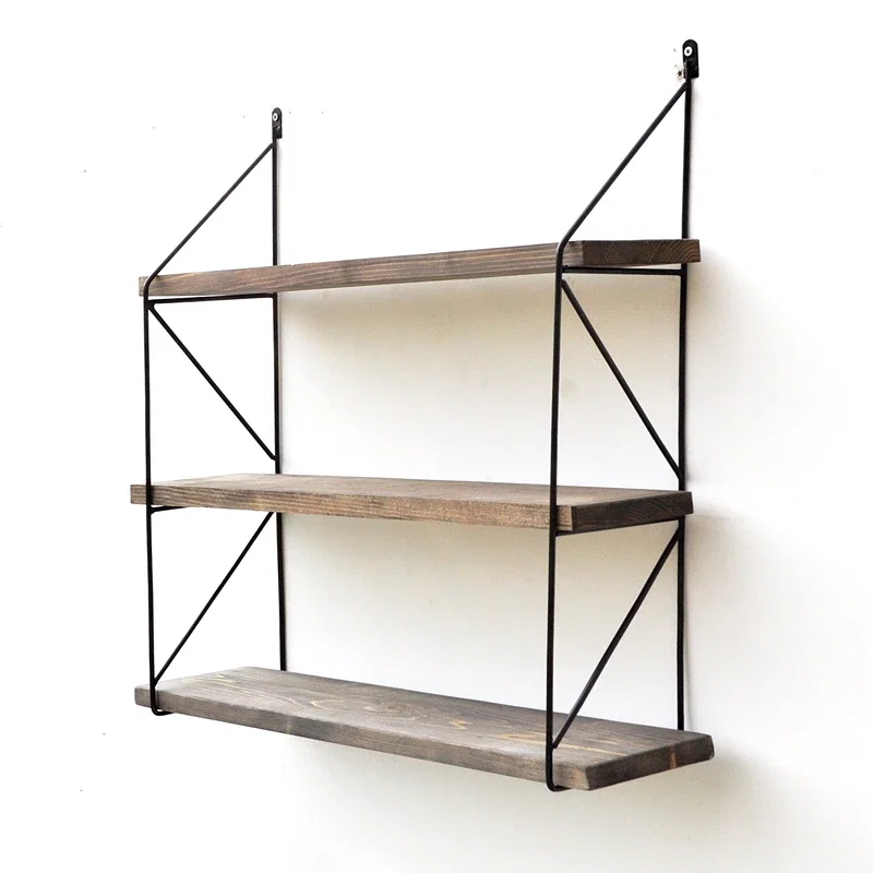 Raft de perete nuc-negru, 60 cm, cadru metalic, stil modern [6]