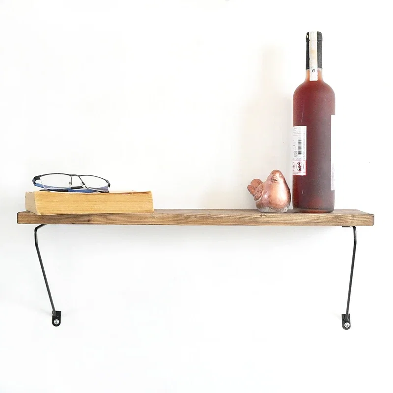 Raft de perete, nuc-negru, 60 cm, suport metalic minimalist [2]