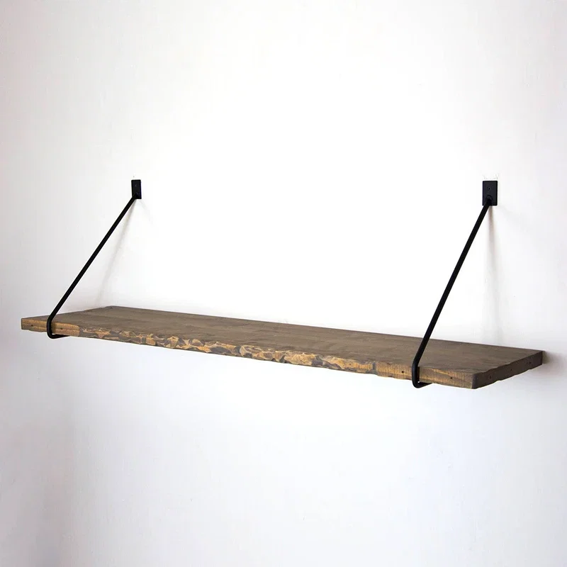 Raft de perete, nuc-negru, 60 cm, suport metalic minimalist [6]