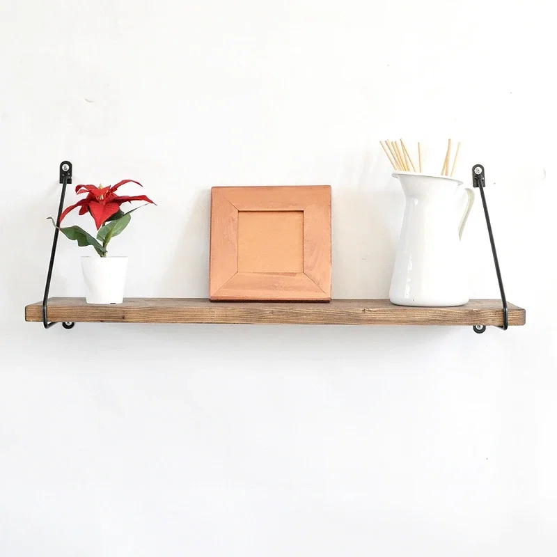 Raft de perete, nuc-negru, 60 cm, suport metalic minimalist [3]