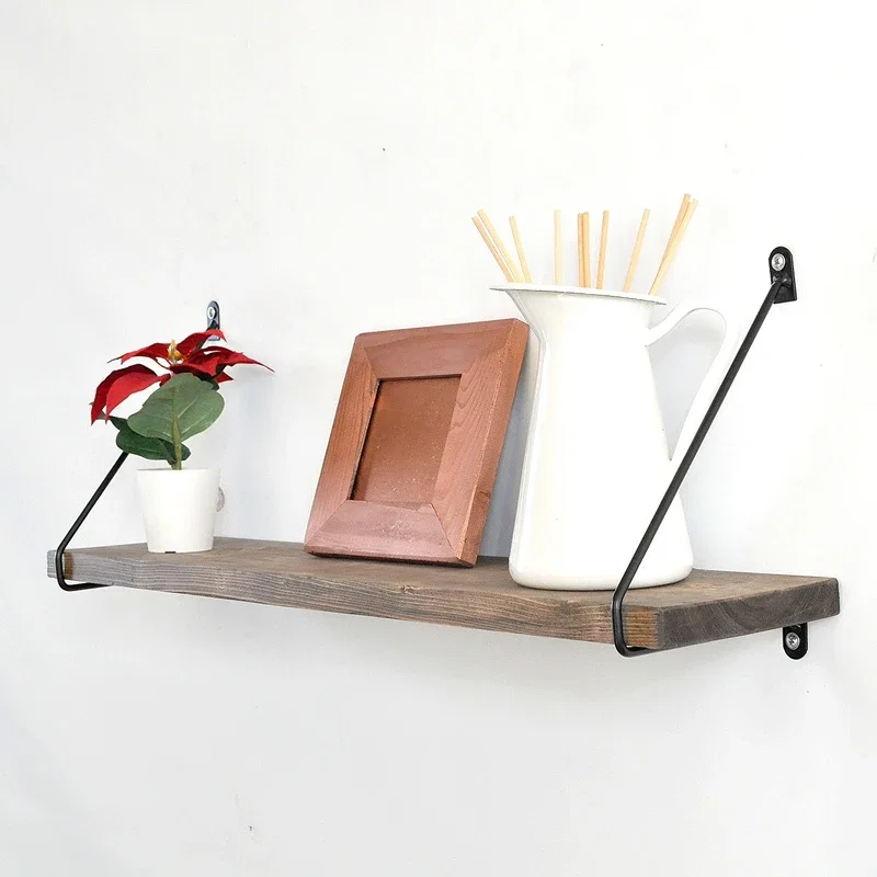 Raft de perete, nuc-negru, 60 cm, suport metalic minimalist [5]