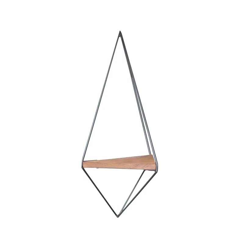 Raft decorativ de perete, nuc-negru, 60 cm, cadru metalic triunghiular [3]