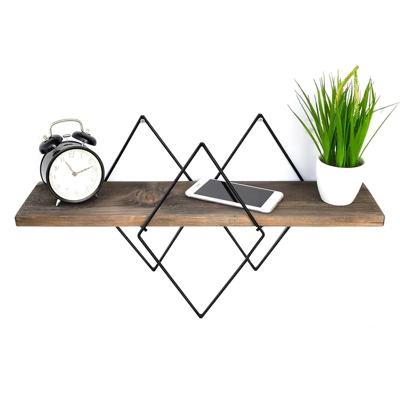 Raft decorativ de perete, nuc-negru, 60 cm, design geometric modern [4]